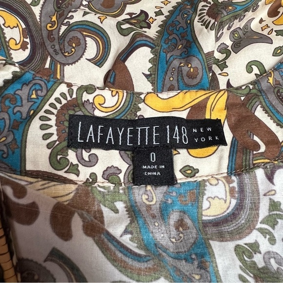 Lafayette 148 New York Paisley Cotton Poplin Tunic with Beaded Neckline Size 0 - Picture 7 of 12